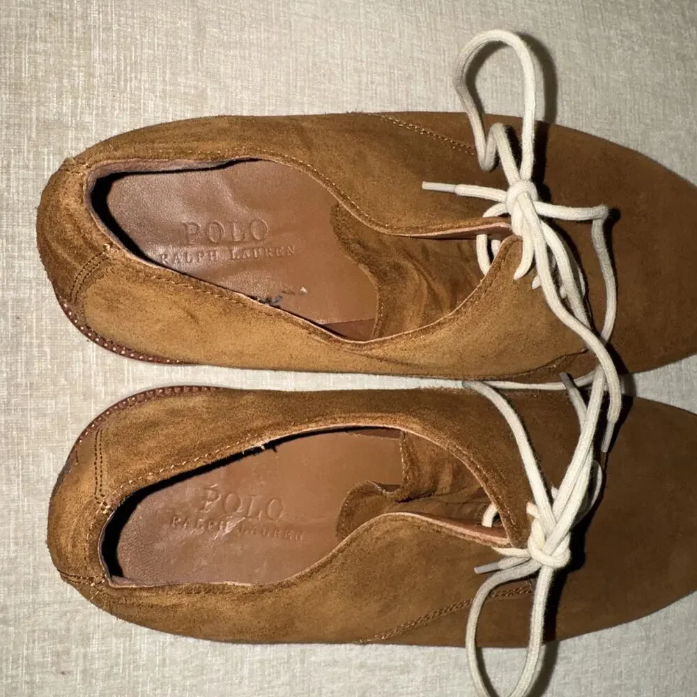 Polo Ralph Lauren Torian Men Size 13D Brown Suede Plain Toe Derby Dress Shoes